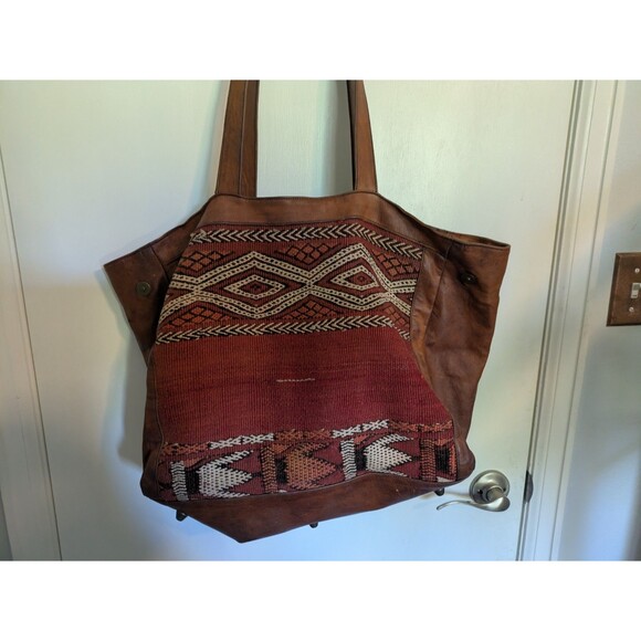 Free People Embellished Leather Weekender Tote Bag Vintage - Picture 7 of 9